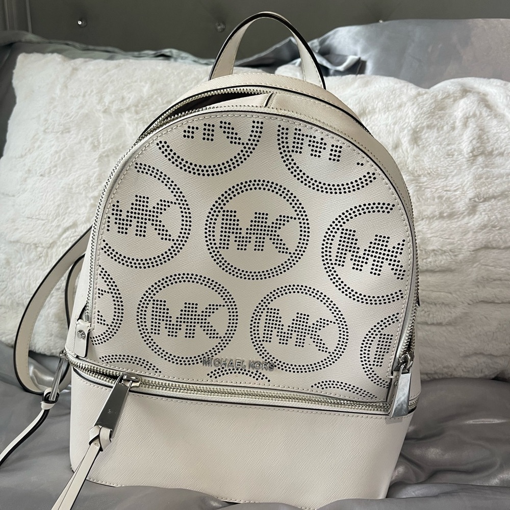 Michael Kors Cream Perforated Logo Backpack